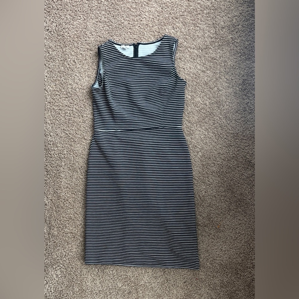 Talbots Black and White Striped Midi Dress